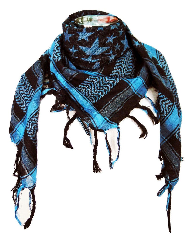 Tapp Collections Premium Star Pattern Shemagh Head Neck Scarf - Turquoise Blue/Black - Image 1